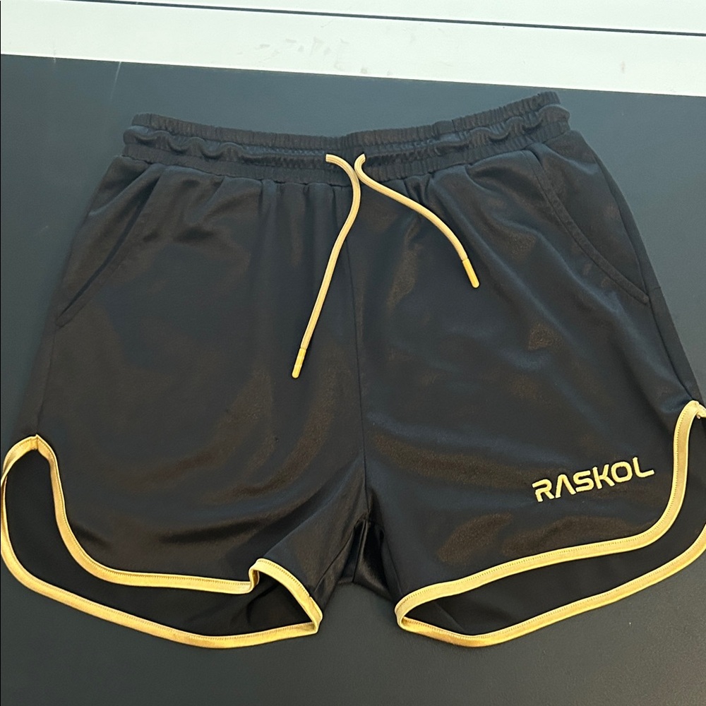 Raskol Men's Athletic Shorts - Black with Yellow Trim